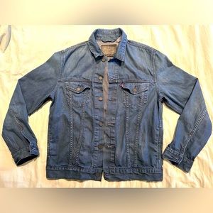 LEVI STRAUSS Mens INDIGO Dark Blue DENIM Trucker Jean Jacket Size LARGE EUC